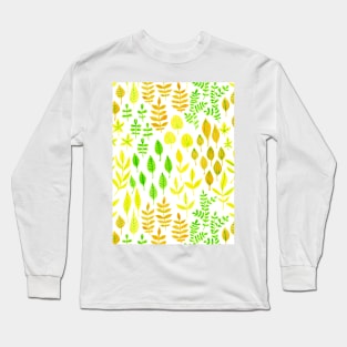 Watercolor doodle leaves pattern white Long Sleeve T-Shirt